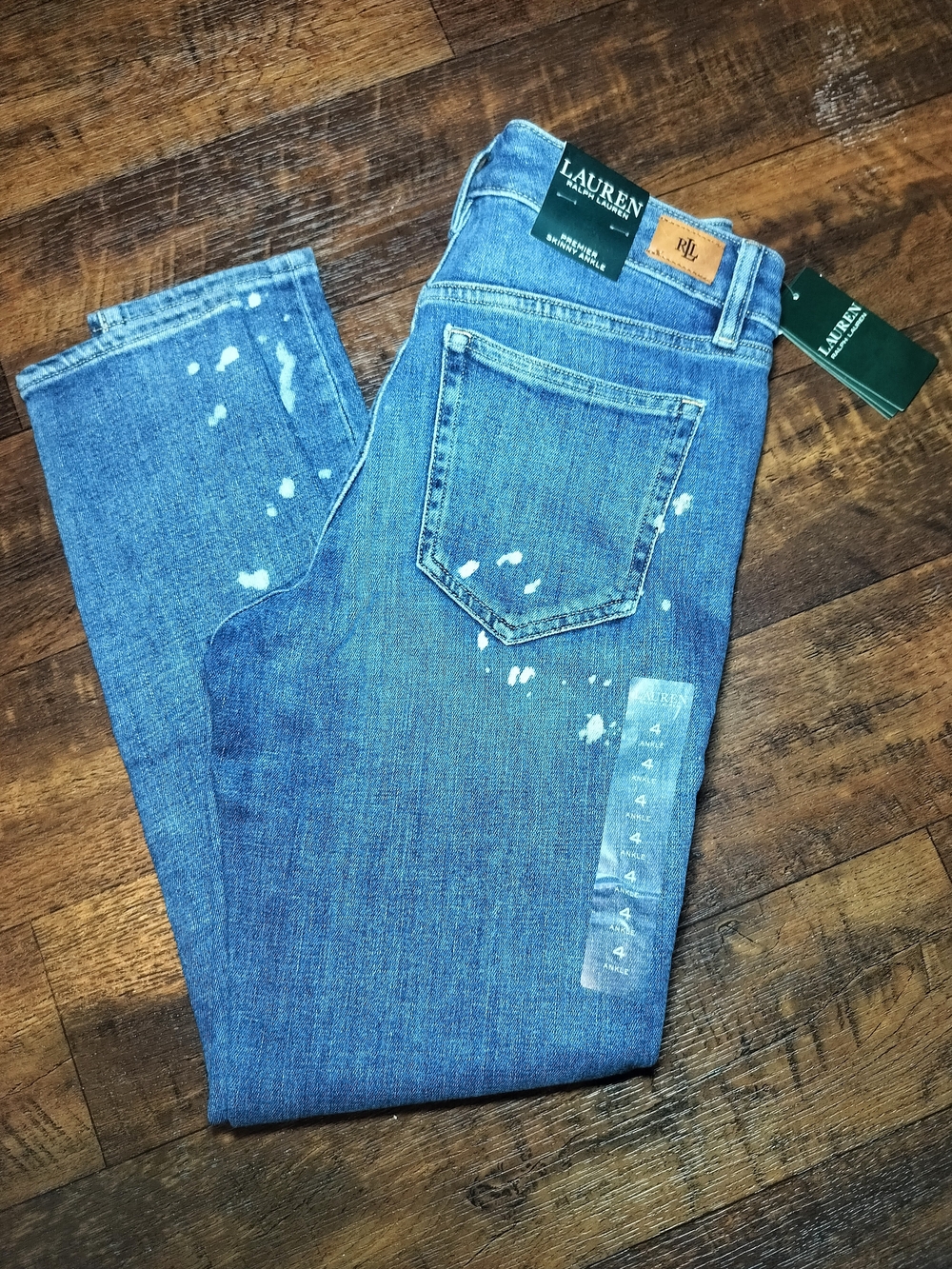 Lauren Ralph Lauren Premier Skinny Ankle Jeans Size 4 NWT Paint Splatter